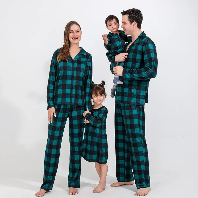 Family Green Plaid Matching Pajamas Set