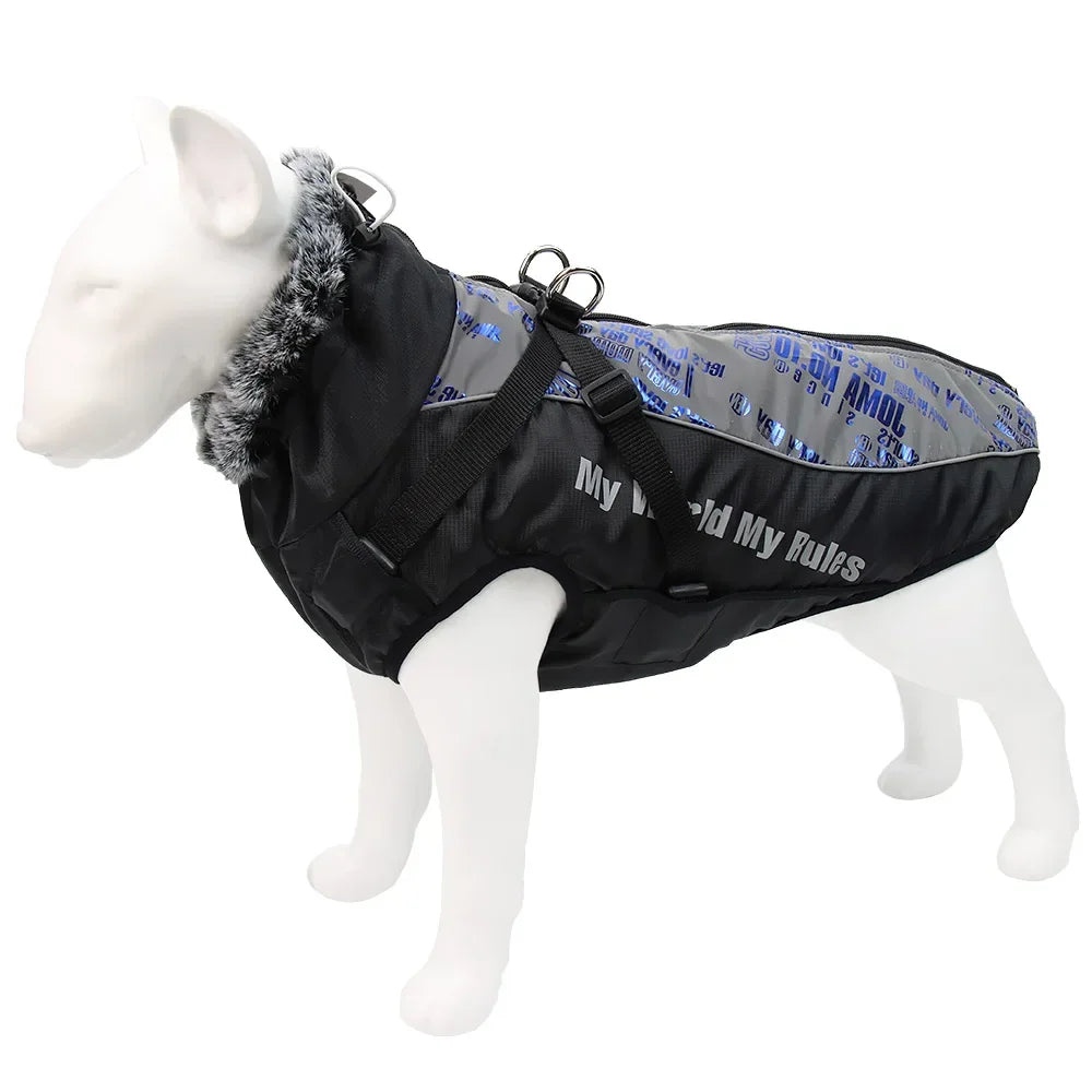 Waterproof Large Winter Dog Coat With Harness