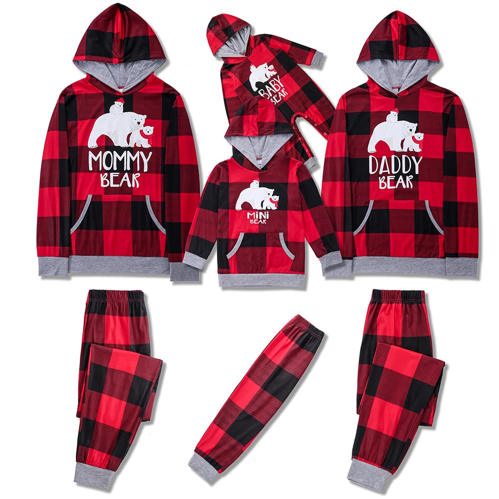Family Matching Bear Plaid Pajamas with Hood