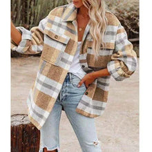 Load image into Gallery viewer, Autumn Long-sleeved Loose Plaid Shirt Tweed Jacket
