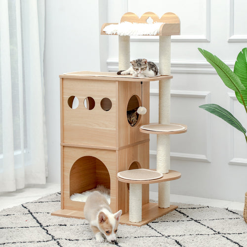 Cat Condo with Soft Perch Fully Wrapped Scratching Sisal Post, Multiple Choices - yourhealthandfitnessshop